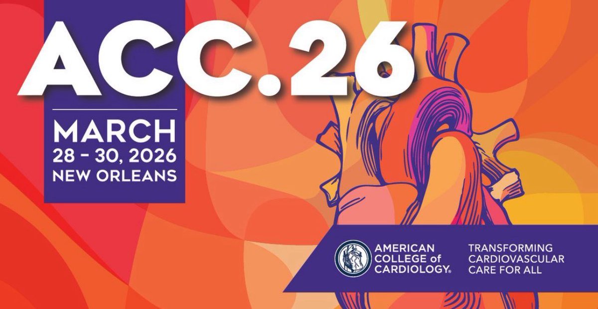 DFCapodanno's tweet photo. What a line-up coming at #ACC26 in New Orleans. Not much antithrombotic science (pity), but a lot of interventional cardiology (good). Trials I’m most interested about:
- CHAMPION-AF – LAA closure vs oral anticoagulation in AF. Another outcomes trial that may finally settle a long-standing debate.
- STEMI-DTU – LV unloading before reperfusion in anterior STEMI without shock. Can physiology beat time-to-wire?
- CHIP-BCIS3 – High-risk PCI with planned LV support vs standard care. Protection or overengineering?
- ALL-RISE – Angio-derived physiology vs pressure wire to guide PCI. If positive, this could change cath lab workflows.
- ORBITA-CTO – Sham-controlled CTO PCI. Symptom relief or placebo? Courageous and necessary.
- SURVIV – Redo surgery vs transcatheter valve-in-valve for failed mitral bioprostheses. Real-world decision, real endpoints.
- PRO-TAVI – TAVI without routine PCI. How minimalist can we safely be?
- OPTIMA – IVUS-guided vs angiography-guided PCI in unprotected left main. Imaging vs eyeballing, once again, with outcomes.
https://t.co/fYGdLSSRJy