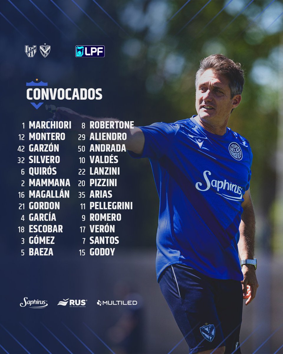 💪🏼💙 Nuestros convocados para la primera fecha del #TorneoApertura Mercado Libre 2026

Seguí el partido por TNT Sports.

Suscribite al Pack Fútbol ▶️ packfutbol.com.ar

#JuegaVélez