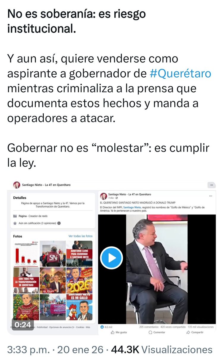 🚨 ALERTA ‼️
Los traidores a la patria no tienen límites.📢
No es casualidad que hoy se ataque al Dr. <a href="/SNietoCastillo/">Santiago Nieto</a>, Saben perfectamente que es quien puede sacar a sus patrones del #PAN de #Querétaro, y por eso los pasquines de siempre —como el señor <a href="/GildoGarzaMx/">Gildo Garza</a> — han