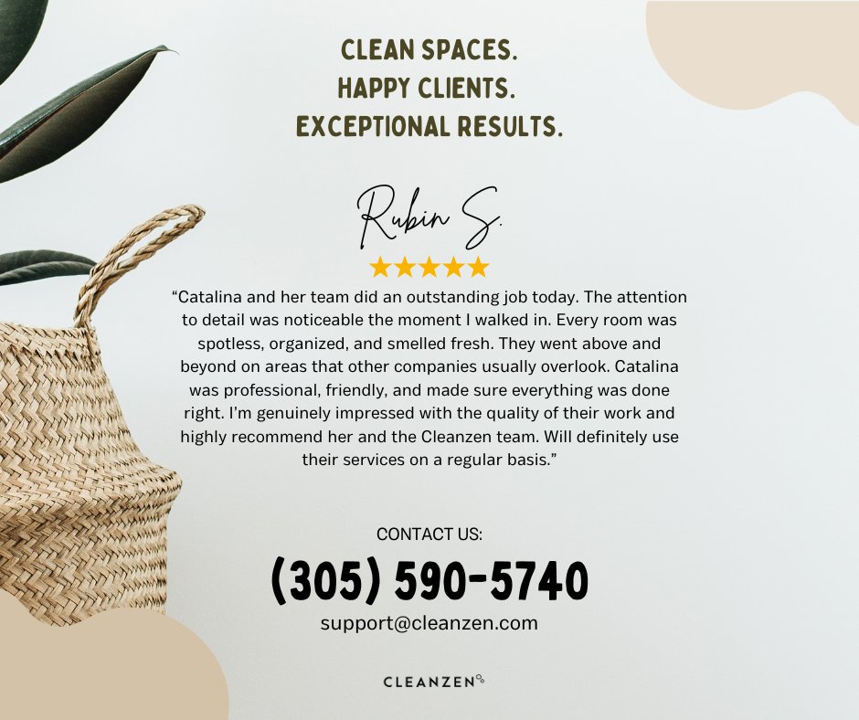 CleanzenMiami's tweet photo. Clean spaces. Happy clients. Exceptional results. ๐
๐
Ready for a cleaner home or office? Book your next appointment with us!
#CleanSpaces #HappyClients #Cleanzen #Miami #CleanzenMiami #ExceptionalResults #Reviews #Feedback #AboveAndBeyond #RegularClean https://t.co/rjwyCzxRa7