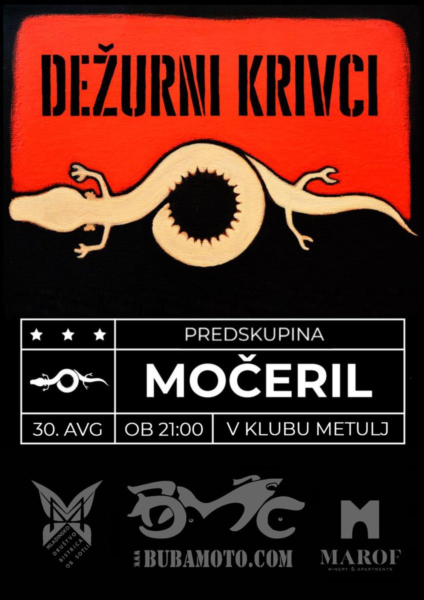 mochereel's tweet photo. Dežurni krivci &amp; Močeril
30. avgust, 2024 
Klub Metulj, Bistrica ob Sotli https://t.co/Y57yifLpKc