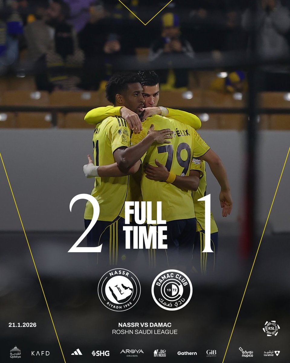 AlNassrFC's tweet image. 🔚 | صافـرة النهايـة! 👏

النصر 2 - 1 ضمك
⚽ عبدالرحمن غريب
⚽ كريستيانو رونالدو

#النصر_ضمك