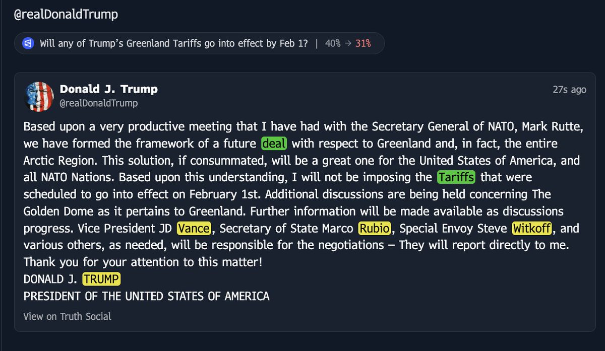 特朗普：与荷兰首相吕特会晤后，格陵兰关税计划将不会推进