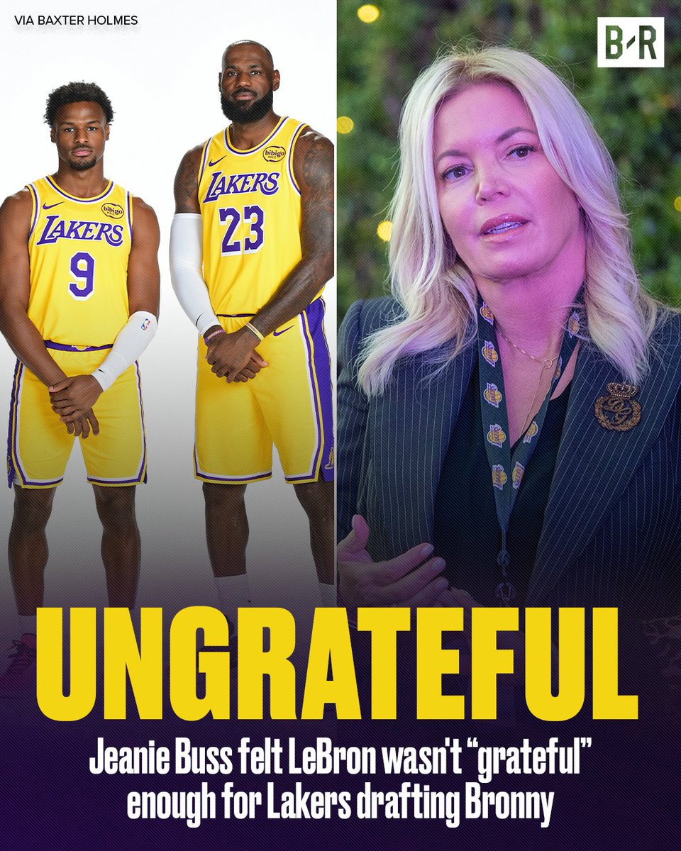 BleacherReport's tweet image. Former Lakers Governor Jeanie Buss reportedly felt LeBron wasn't "grateful" for the team drafting Bronny, per @Baxter 

In 2022, Buss also "privately mused" about not extending James and potentially trading him to this WCF team: bleacherreport.com/articles/25365…