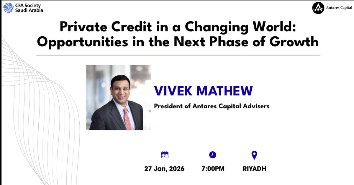 Excited to host Vivek Mathew, President of Antares Capital Advisers, for a deep dive into the future of #PrivateCredit and market growth. 📈

As a middle-market leader with ~$90B in capital under management &amp; admintstration, Antares Capital LP brings 25+ years of expertise to the