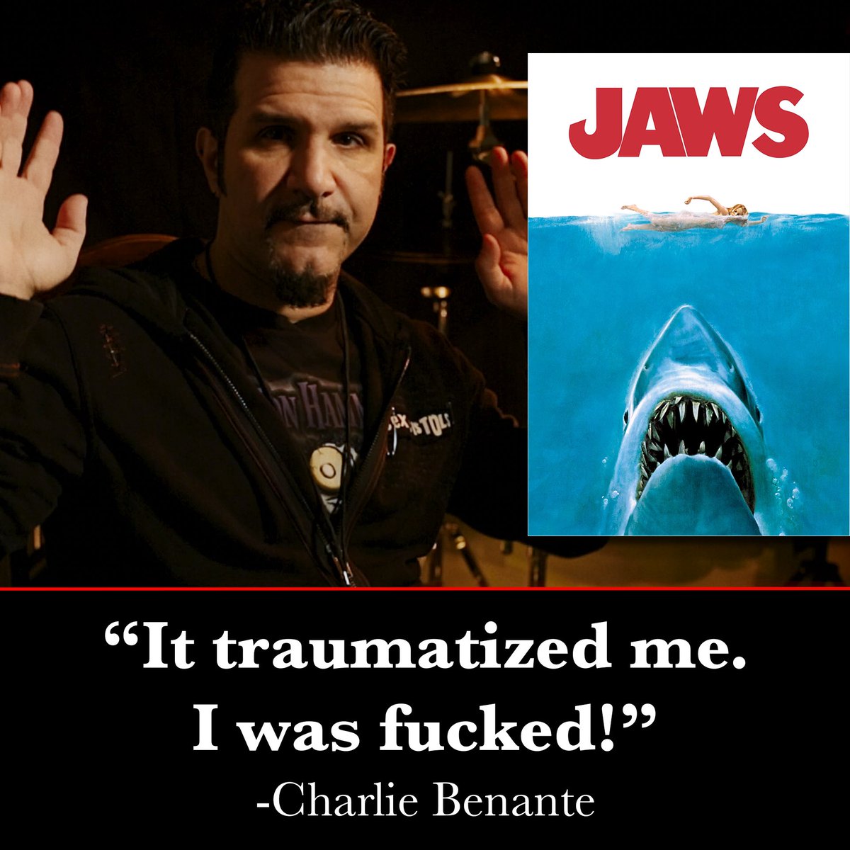 TheMetalHorror's tweet photo. See Charlie Benante @skisum  discussing Jaws in ‘The History of Metal and Horror’ available on DVD, Blu-Ray, 4-disc Deluxe Edition, and streaming. Go to https://t.co/Qvl8yzR0GY

#HEAVYMETAL #horror #HorrorMovies #Documentary #anthraxband https://t.co/arPvwJl6zu