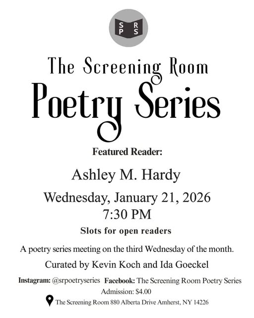 Unfortunately, due to the wintery conditions across WNY and the possibility of slick roads/parking lots, we're cancelling the Poetry Series reading for tonight.
Please help spread the word to anyone you know who was planning to attend