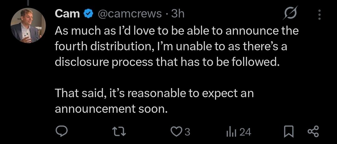 CelsiusFacts's tweet image. 🚨 4th Distribution ANNOUNCEMENT soon?!

Cameron Crews, a member of the 7-member Celsius Litigation Committee (@CelsiusLOC) that has received $11M of creditors' funds since inception.

Has finally publicly underlined that it's reasonable to expect an announcement soon about a 4th…