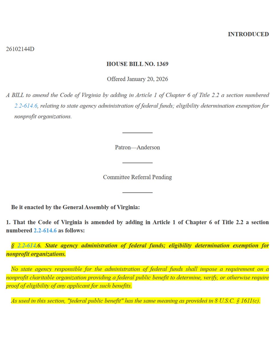 EricLDaugh's tweet image. 🚨 HOLY SMOKES. They're actually doing it.

Virginia Democrat just proposed a law BANNING the state government from ensuring nonprofits are eligible to receive federal dollars that they're getting.

The legalization of FRAUD. Putting the Minnesota coverup in statute!

Voters in…