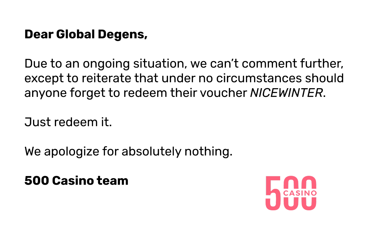 Interfejs 500 Casino pokazujący bonusy