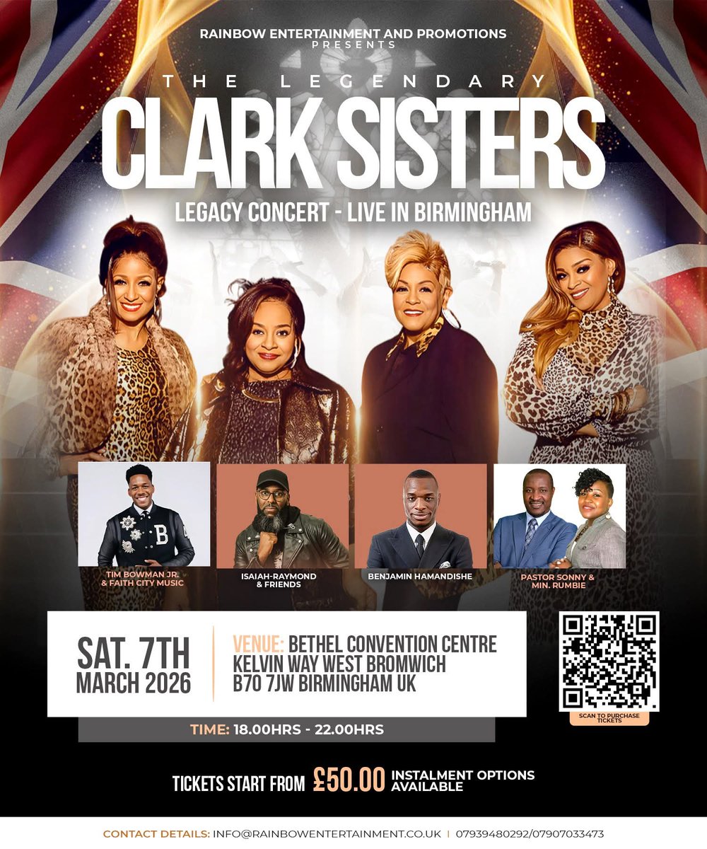 The Legendary Clark Sisters Legacy Concert tickets link below rainbowentertainment.co.uk 
#thelegendaryclarksisters
