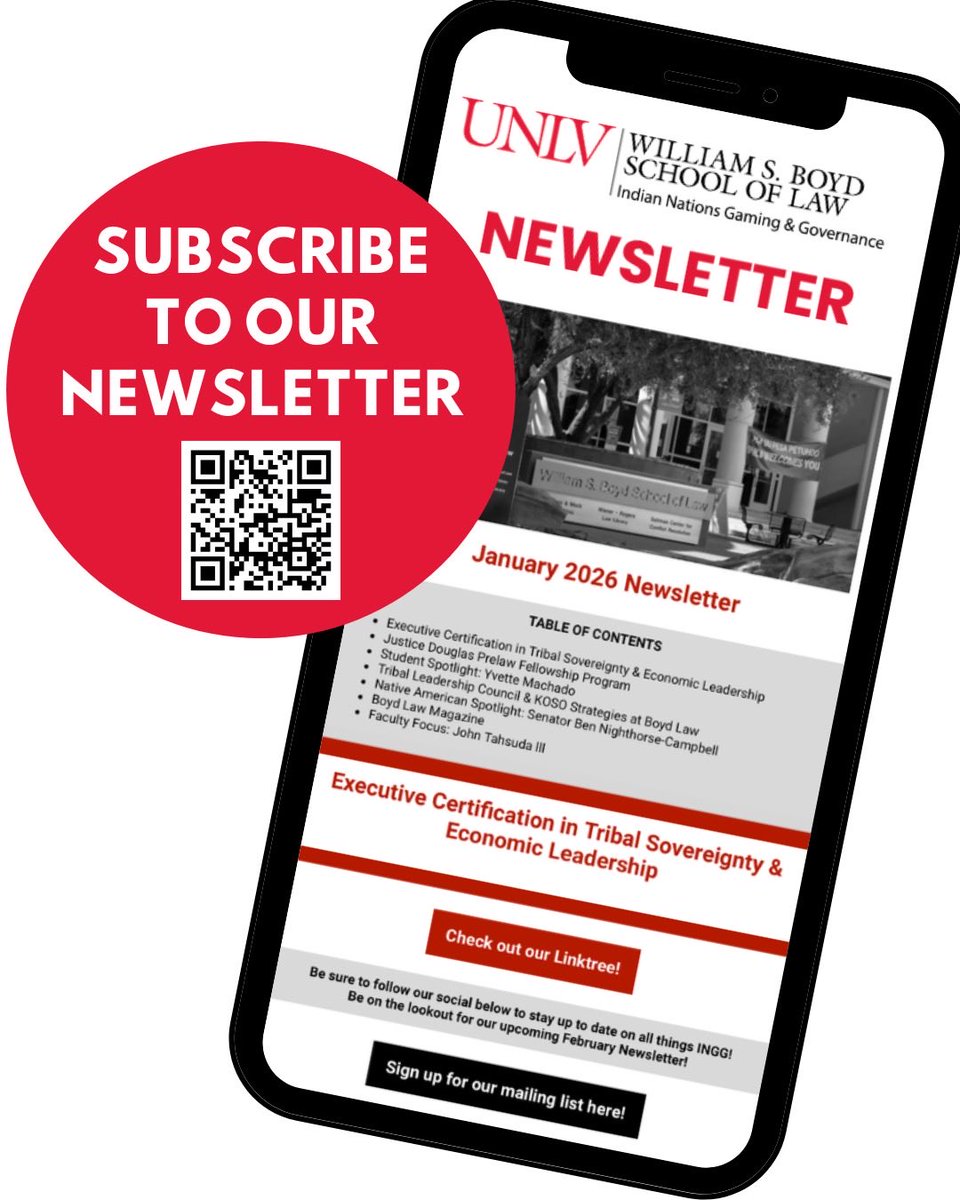 UNLVINGG's tweet image. Want to stay in the know? 📚✨
 Subscribe to the INGG Program’s monthly newsletter to receive updates on upcoming events, student opportunities, program highlights, and more. 
Scan the QR code to join our mailing list and stay connected with our community.

#UNLVINGG #BoydLaw
