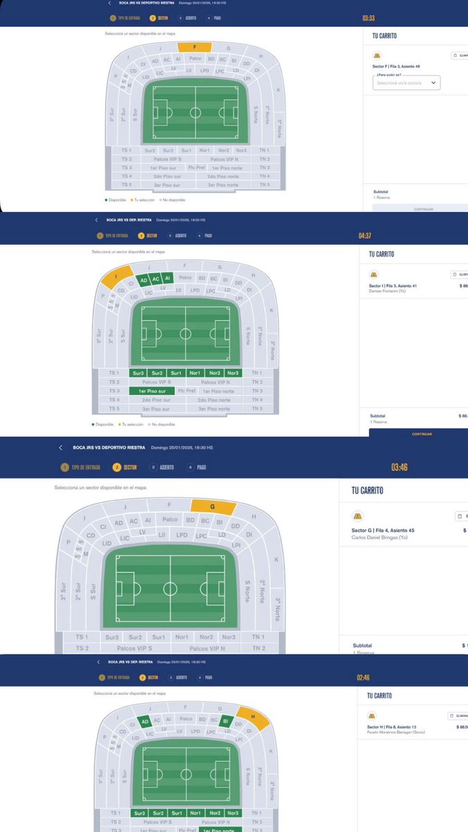 Algunas plateas altas que estamos reservando para el partido del domingo 💙💛💙✅