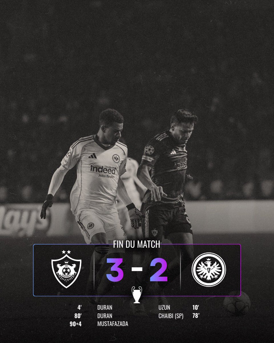 FIN DU MATCH ! 

Défaite 3 buts à 2. 

Nous sommes mathématiquement et officiellement éliminés de la Ligue des Champions ! 

#SGE