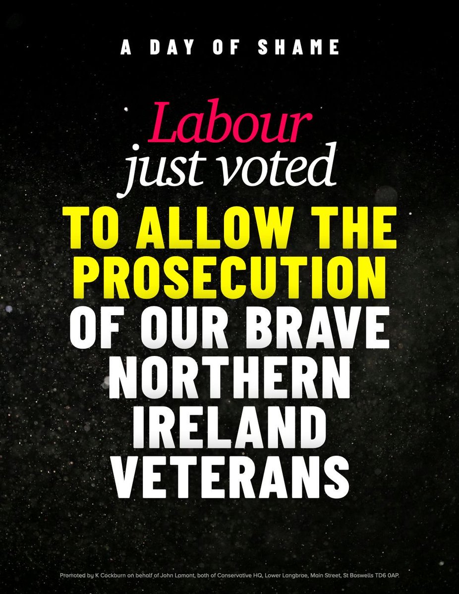 A day of shame.

Labour MPs just voted to allow the prosecution of our Northern Ireland veterans.

These brave men had our backs.

The Government should have theirs.

Why would anyone serve our country if this is how they are treated?