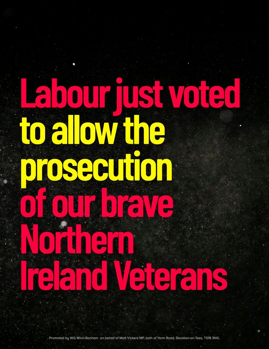 Matt_VickersMP's tweet image. An utter disgrace. 

Labour MPs just voted to allow the prosecution of our brave Northern Ireland veterans. 

These men served our country. 

How can it be right that they are dragged through the courts? 

Madness.