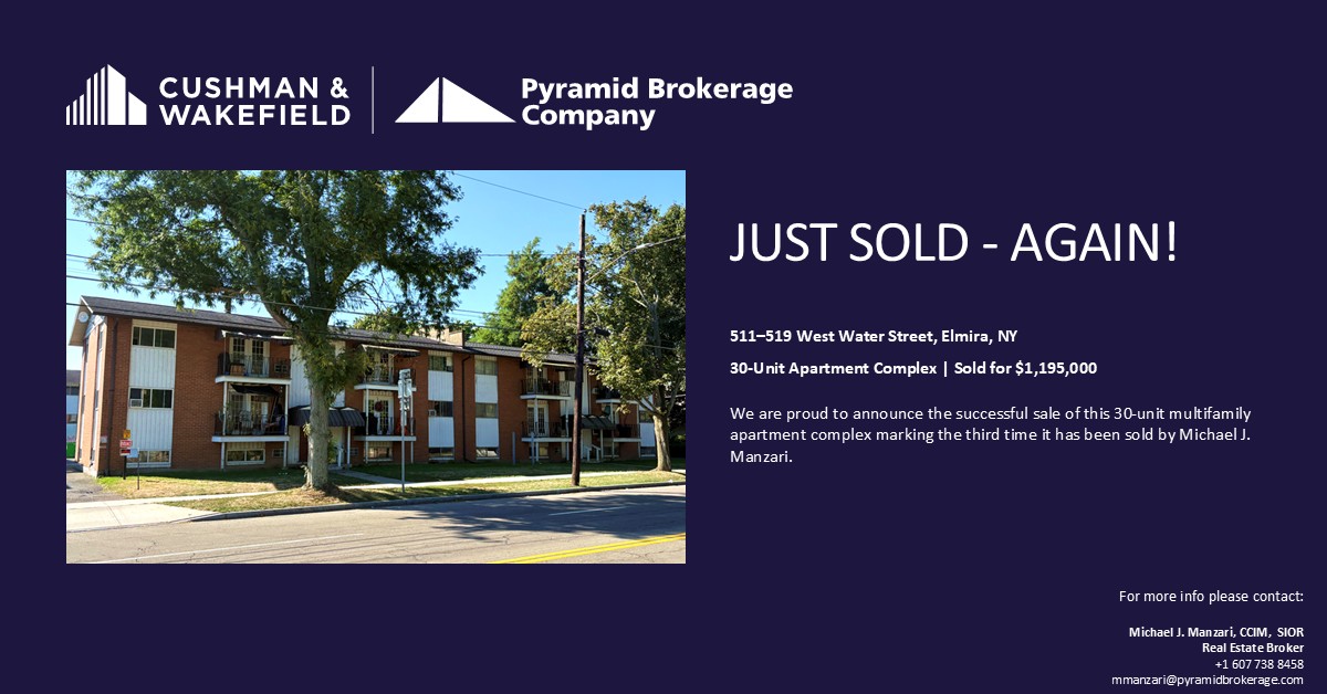 Another successful closing!
511-519 West Water Street in Elmira, NY, a 30‑unit apartment complex, has officially sold for $1,195,000. Proud to share this is the third time Michael J. Manzari has represented this property. #Cushman&amp;Wakefeild #ElmiraNY #CommercialRealEstate #Sold