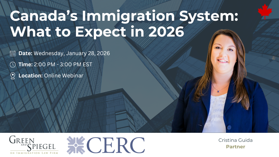 GreenAndSpiegel's tweet image. #GreenSpiegelCanada: Join Partner Cristina Guida for a webinar held by CERC on Canada’s Immigration System: What to Expect in 2026.

Get insights on Budget 2025 reforms, Quebec PR changes, and TFWP updates impacting employers.

Register: cerc.ca/events/EventDe…

#GlobalMobility