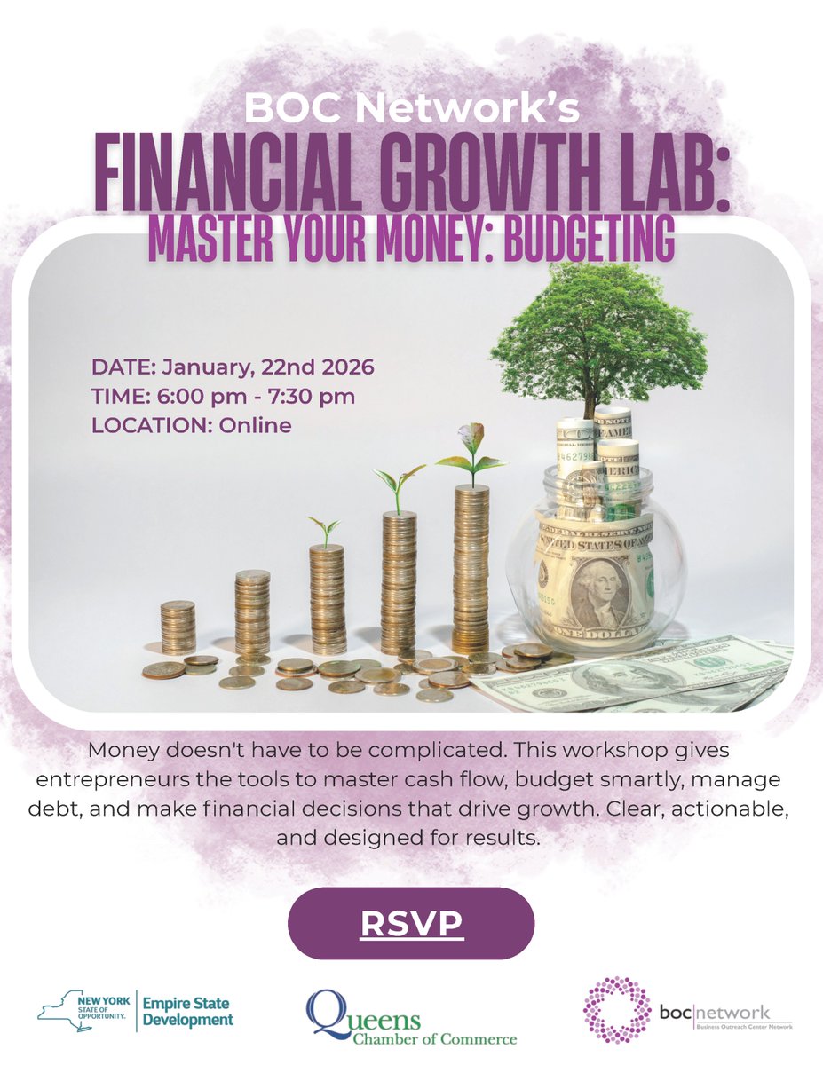 BOCNetwork's tweet image. Money 💸doesn't have to be complicated. This workshop gives entrepreneurs the tools to master cash flow, budget smartly, manage debt &amp;amp; make financial decisions that give growth! 📈 Join 
@BOCNetwork Tomorrow, January 22nd at 6pm! ✅🔗RSVP: ow.ly/MU3i50XU6XL