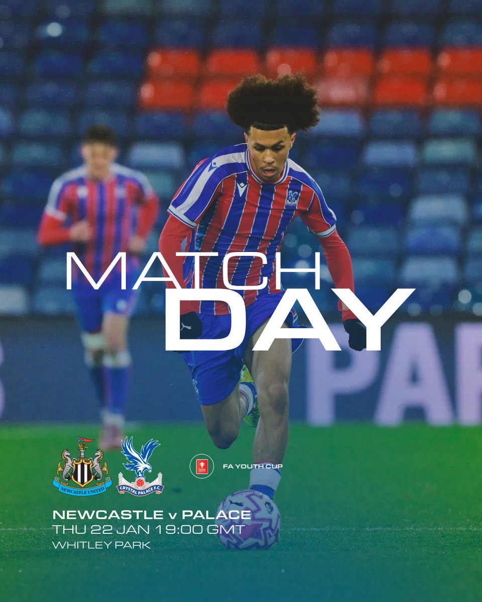 ❤️ M A T C H D A Y 💙 

Back to #FAYouthCup action - let’s give it everything 🔥

🆚 Newcastle U18s
📍 Whitley Park
⏰ 19:00 GMT
🏆 FA Youth Cup
🎥 LIVE on Palace TV+ 

#CPFC