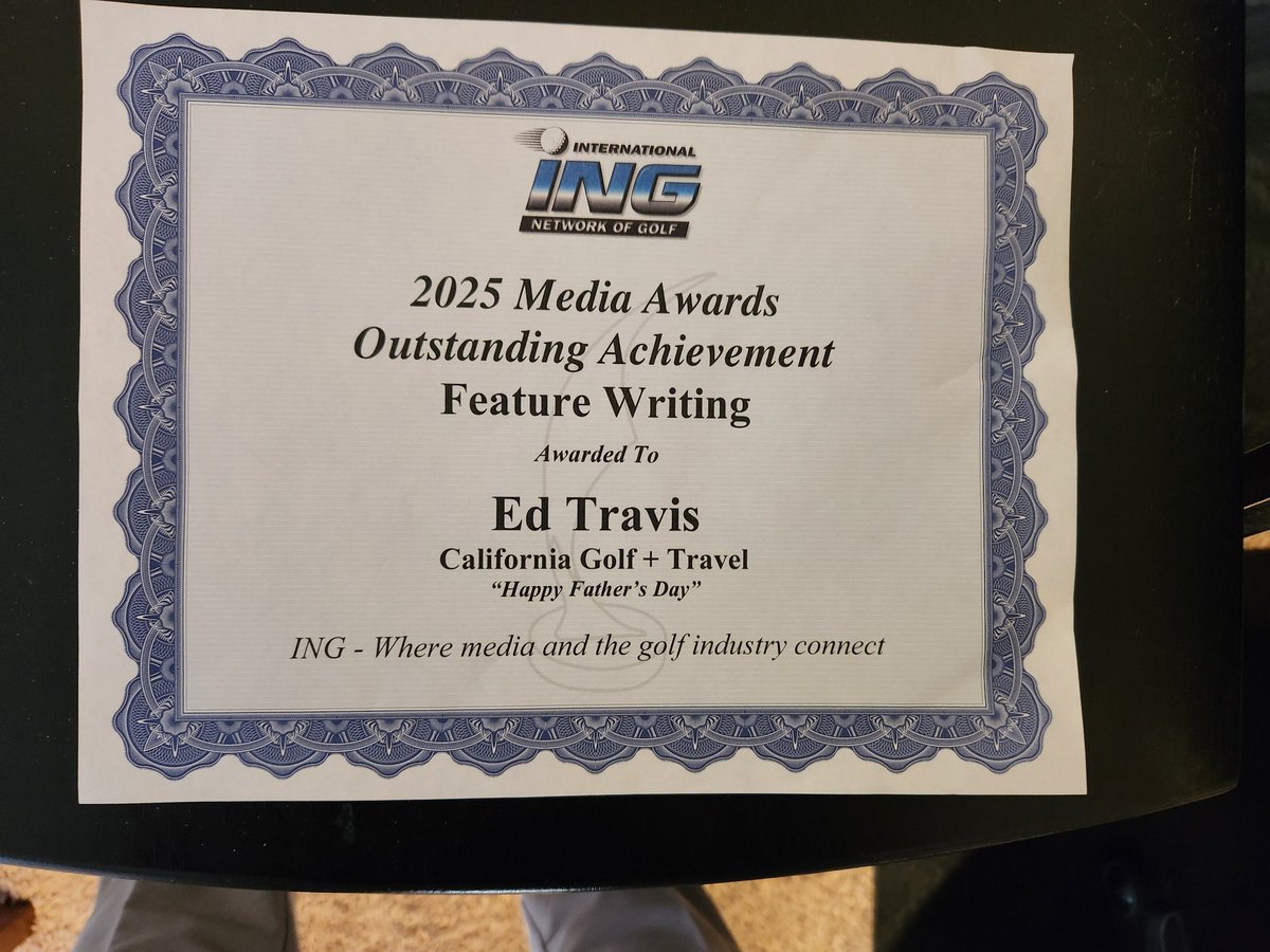 Always nice to be recognized by your peers. Here's a link to the award-winning article in California Golf + Travel "Happy Father's Day" calgolfnews.com/happy-fathers-…