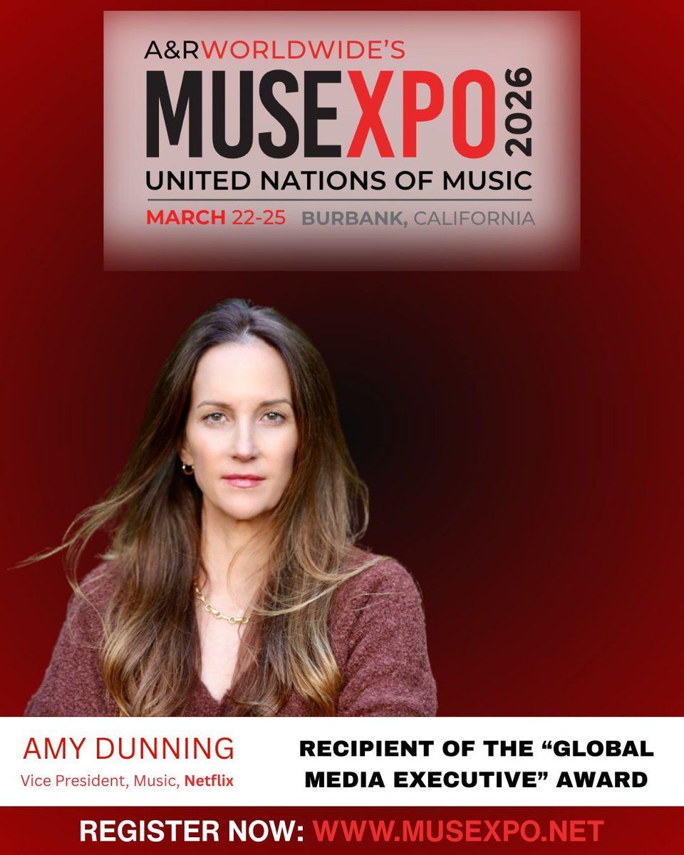 Amy Dunning, Vice President of Music, Netflix, has been named the "Global Media Executive of the Year" at MUSEXPO 2026.

Don't miss out on a chance to be a part of the celebration. (Link in Bio to Register)

#MUSEXPO2026 #Music #Conference