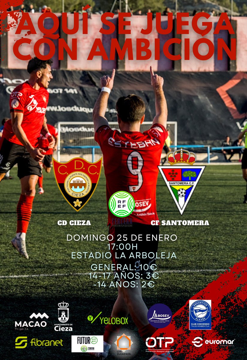 🔴⚫️AQUÍ SE JUEGA CON AMBICIÓN🔴⚫️

🏟️ Un partido más en casa, un nuevo reto y la misma hambre de siempre.

🆚 CF Santomera
📅 Domingo 25 de enero
⌚️ 17:00 h
📍 Estadio La Arboleja

❤️🖤 Ambición, orgullo y compromiso
¡Vamos Cieza!