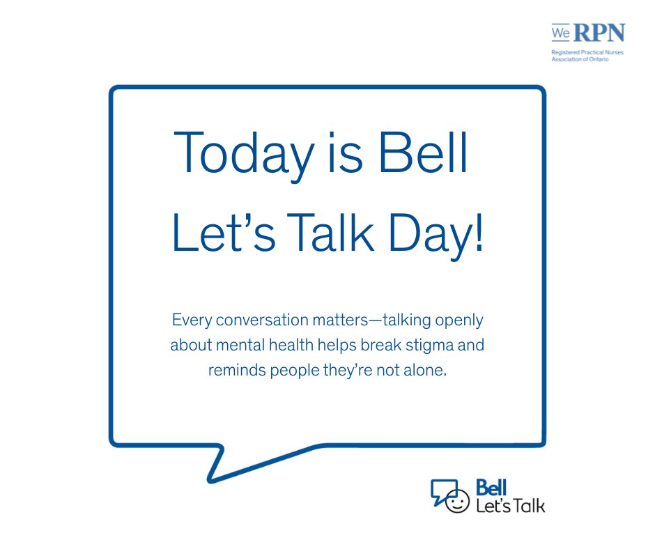 we_rpn's tweet photo. On Bell Let’s Talk Day, WeRPN stands with RPNs—because caring for others starts with caring for you. 💙

#letstalk #bellletstalk #mentalhealth https://t.co/dQxveQiOW5