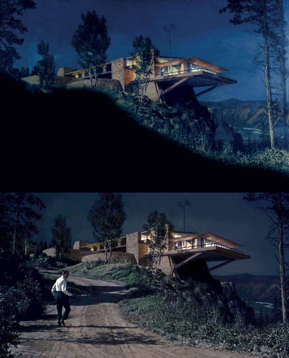 manuthebest58's tweet image. Matte painting by Matthew Yuricich for Alfred Hitchcock's 'North by Northwest' (1959)