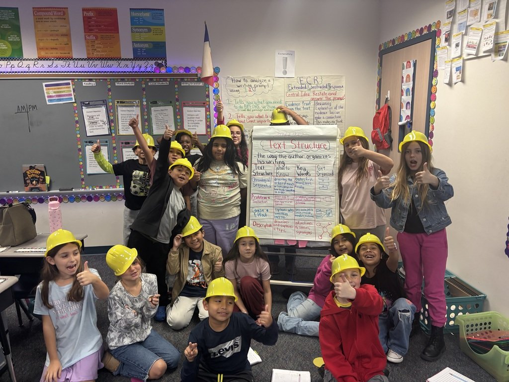 3rd grade used construction hats to symbolize how authors construct texts using different text structures!