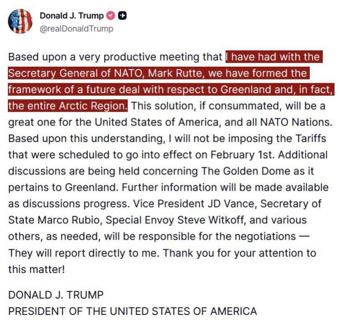 connectedgrace's tweet image. President Trump bereikt een kaderovereenkomst voor een deal over Groenland en de 'hele Arctische regio' met de secretaris-generaal van de NAVO, Rutte.