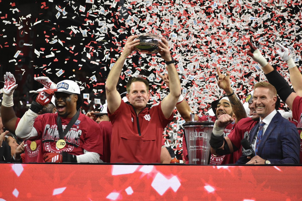 daily_hoosier's tweet photo. First time ever in college football history:  Four postseason championship stage trophy lifts in one season. #iufb https://t.co/u7stEfvgKP