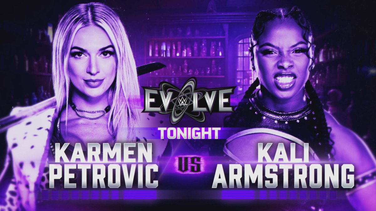 WWE's tweet image. .@karmen_wwe returns to Evolve to take on @Kali_wwe in a battle of two of the best young Superstars.

Tune into #WWEEvolve tonight on only @Tubi at 8e/5p. 

WATCH HERE ▶️ tubitv.com/series/3000151…