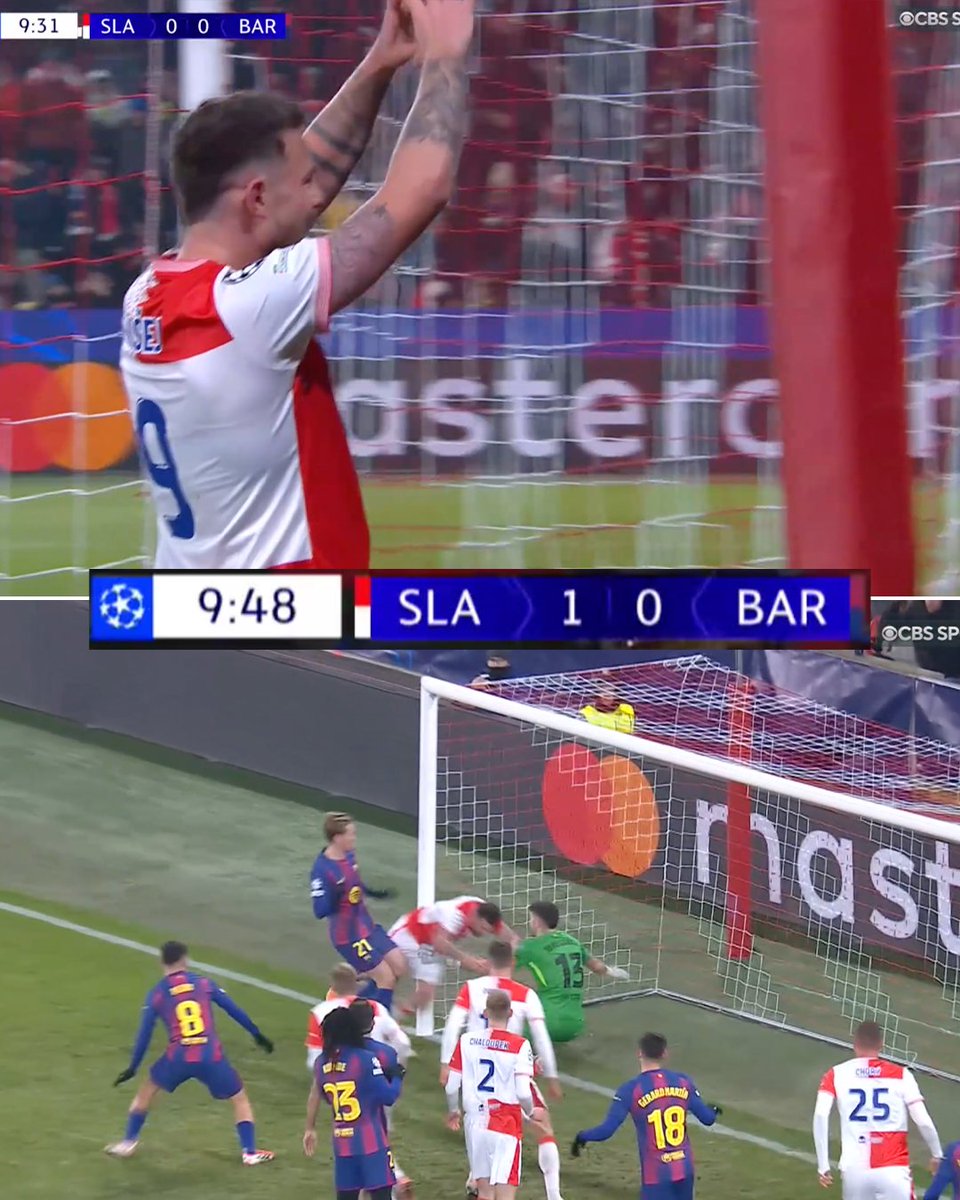 ESPNFC's tweet image. SLAVIA PRAGUE SHOCK BARCELONA INSIDE THE OPENING TEN MINUTES 😱

Slavia Prague haven't played competitive football in over a month and are up on the Catalan giants!