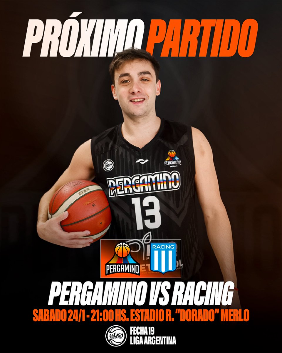 𝙎𝘼𝘽𝘼𝘿𝙊 𝙀𝙉 𝘾𝘼𝙎𝘼 🔛🏠

Este sábado recibimos a Racing de Avellaneda en un partidazo por la @ligaargbasquet 💪🏻🧡

🆚 Racing Club
📆 Sábado / 21:00 hs.
🏟️ Estadio Ricardo “Dorado” Merlo
🎥 Transmite <a href="/basquetpass_arg/">Basquet Pass Argentina</a>