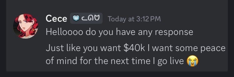 DonQuixoteRyu's tweet photo. @cecefps Just like you want 40k, I want peace of mind the next time i go live" 😂 THE AUDACITY https://t.co/gxlRoWxvwL