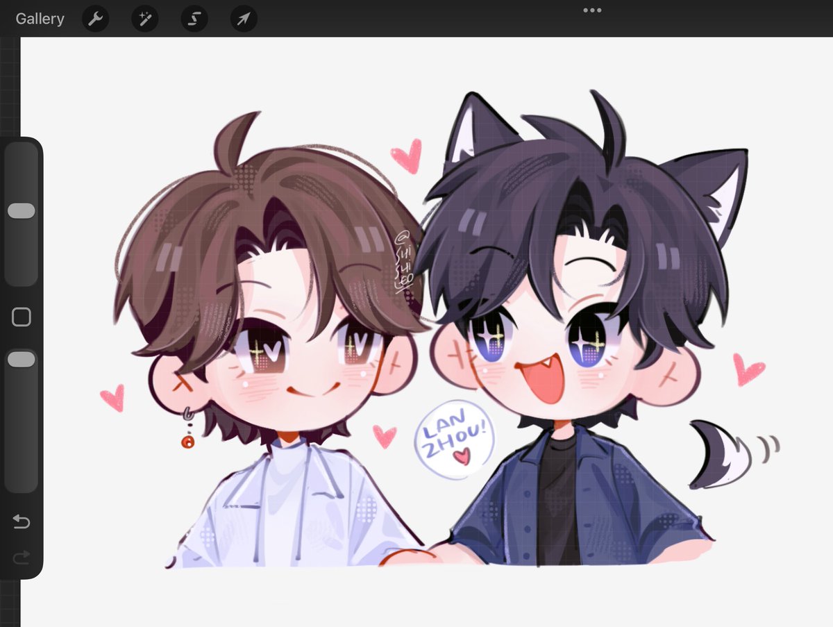 shishilex's tweet image. just thinking bout cezhou but modern au ehehe 🥹🐺🦊