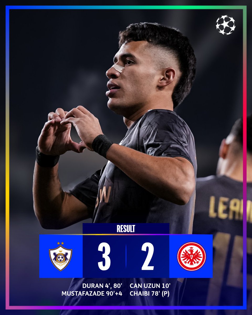 ChampionsLeague's tweet image. Qarabağ with a 94th-minute winner! 😲

#UCL
