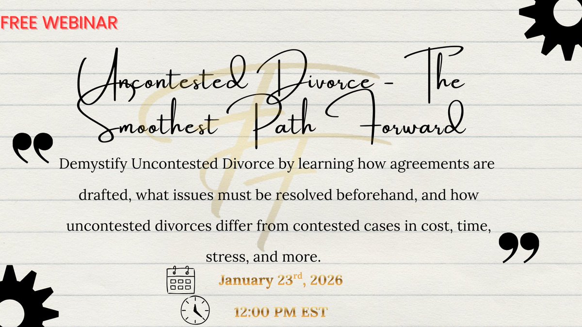 FamilyFirstMD's tweet image. Join Us for Part 3 of our Divorce Series!

Register Here: us06web.zoom.us/webinar/regist…

#maryland #FamilyLaw