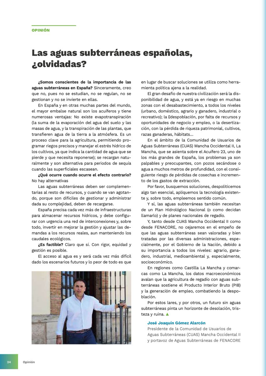 El presidente de la <a href="/Masadeagua2/">CUAS Mancha Occidental II</a>, José Joaquín Gómez, habla sobre aguas subterráneas en el último Boletín Intercuencas de <a href="/FenacoreOficial/">FENACORE</a>:

fenacore.org/wp-content/upl…

Página 24