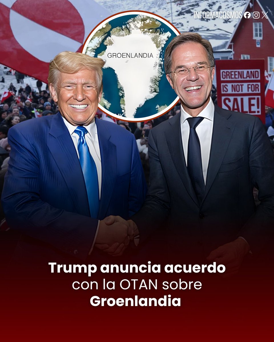 🇺🇸🇬🇱🚨 | ÚLTIMA HORA: Trump anuncia un acuerdo con la OTAN sobre Groenlandia y suspende los aranceles.

El presidente estadounidense confirmó en Truth Social que, tras una reunión "muy productiva" con el secretario general de la OTAN, Mark Rutte, se ha establecido el marco para