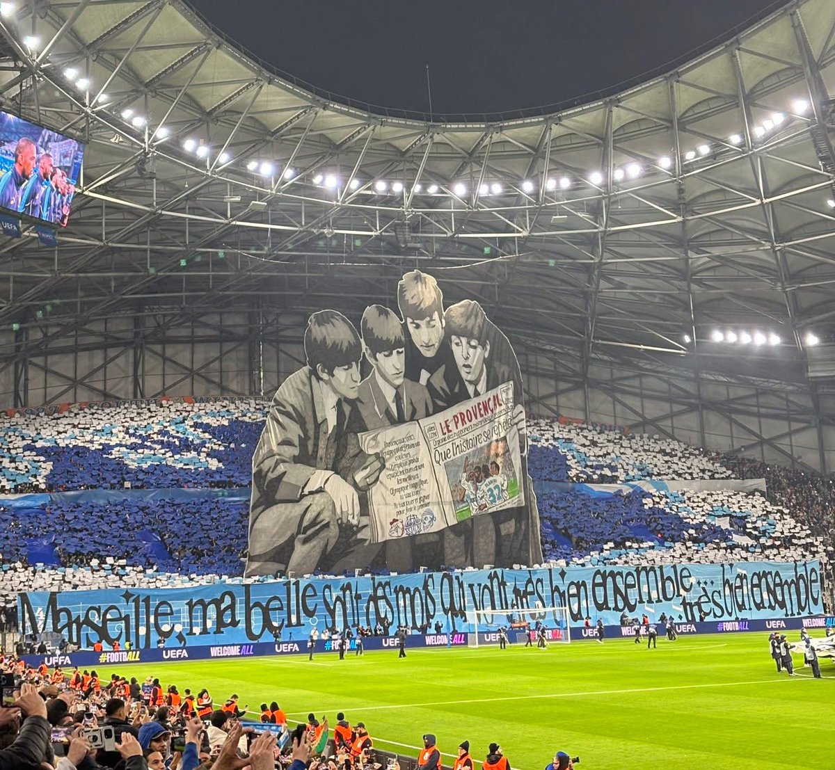 Marseille fans with a Beatles inspired tifo against Liverpool tonight 👌