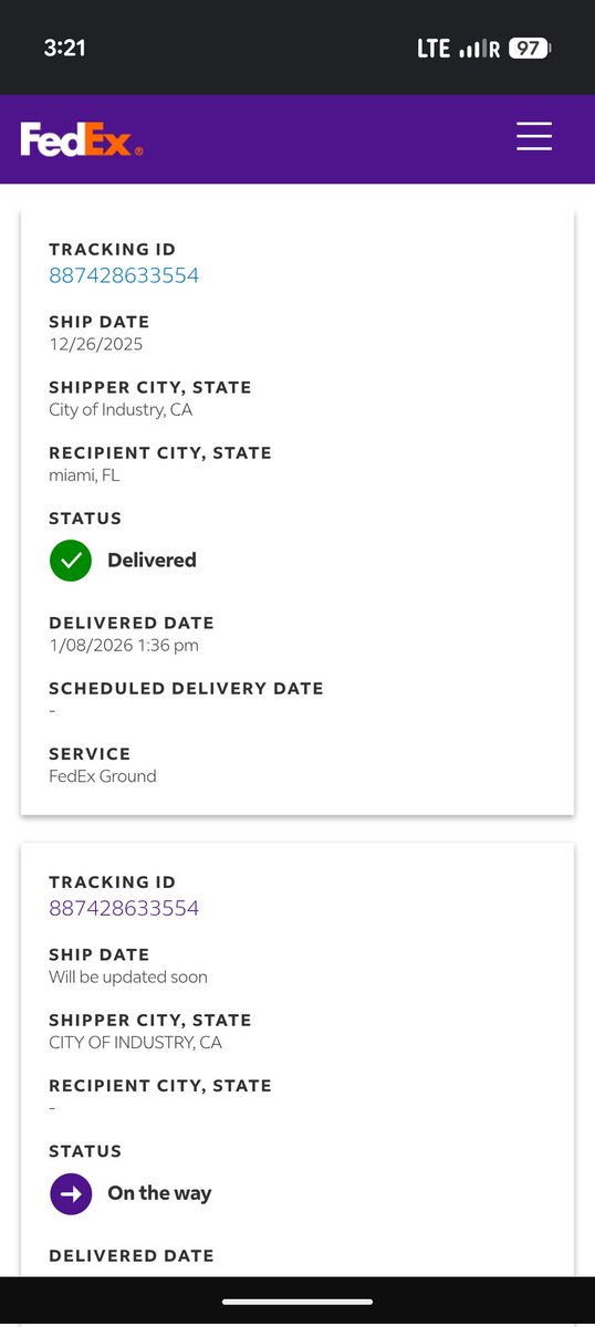 jtkohler's tweet photo. @FedExHelp hi there I have a tracking that has being going back a forward but I have not received the package yet. It even shows delivered because for some reason it appears duplicated. https://t.co/mkoQSRAQAi
