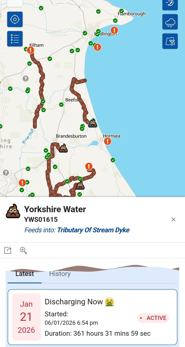 We are now on day 15 of a continuous sewage  discharge, started on 06/01/26. Acceptable? considering our bills have gone up and we are paying for the upgrades while the ceo Nicola Shaw rakes in on that salary plus that extra she got.
<a href="/CleanIlkley/">IlkleyCleanRiver</a> <a href="/tomgordonLD/">Tom Gordon MP</a> 
#sewage #pollution