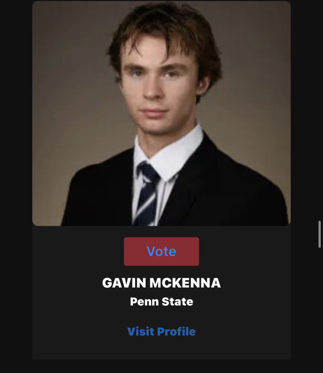 Josh_Bartosik's tweet image. NEWS: @PennStateMHKY forward Gavin McKenna and goaltender Josh Fleming have been nominated for the 2026 @HobeyBakerAward

McKenna this season:
- 20 GP
- 6G
- 18A
- 24 PTS

Fleming this season:
- 7-3-0 record 
- 1.82 GAA
- .943 SV%
- 2 Shutouts
