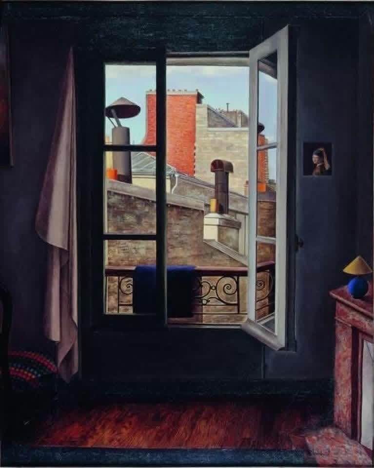 René Rimbert (French, 1896-1991)  
"The Open Window, View of the City," 1929 
Oil on canvas 
100 x 81 cm