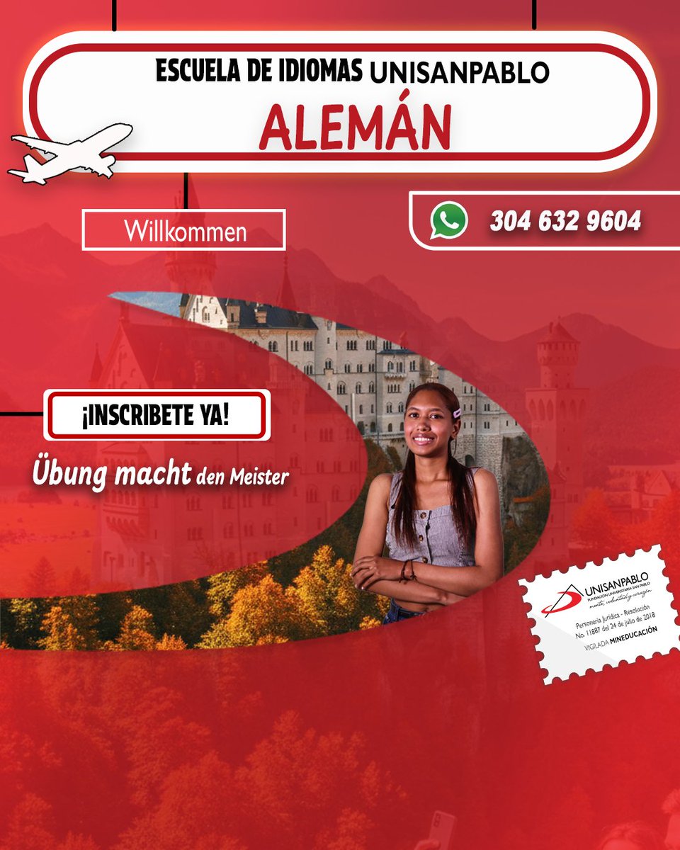 ¡Aprende un nuevo idioma con UNISANPABLO!

Contáctanos: wa.me/message/7WL3U5…

UNISANPABLO: mente, voluntad y corazón.

unisanpablo.edu.co

#UNISANPABLO #unipaulinos #idiomas #aleman #otroidioma