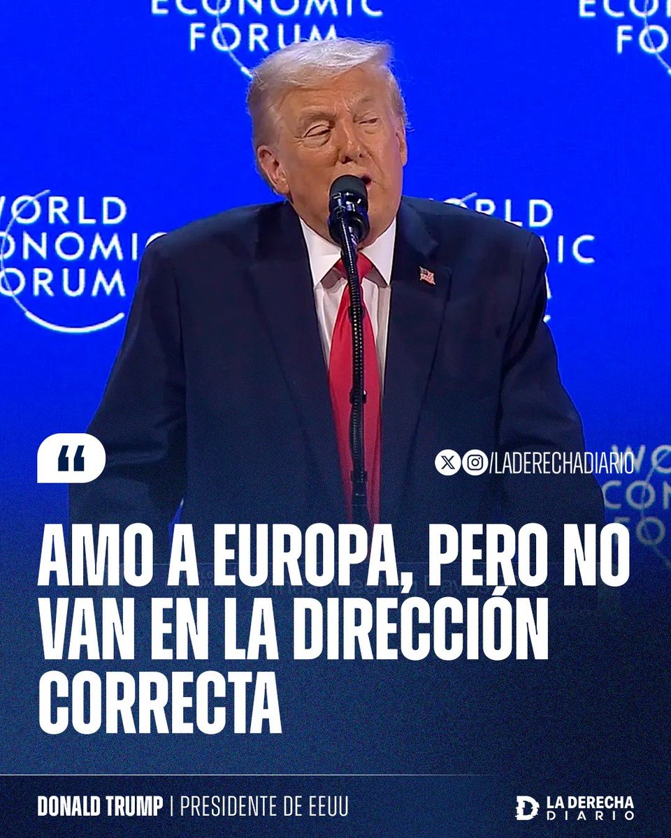 laderechadiario's tweet image. 🚨🇺🇸🇪🇺 | "Amo a Europa, pero no van en la dirección correcta": Donald Trump lamentó la decadencia del continente europeo, culpando a la inmigración masiva y las políticas progresistas de sus líderes.