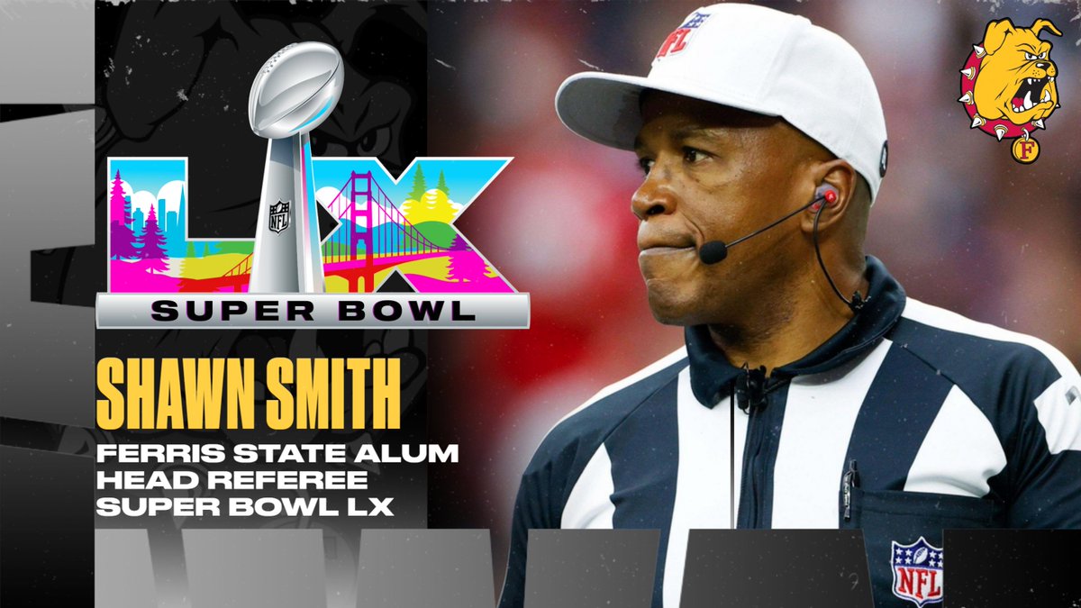 CONGRATS! Ferris State alum Shawn Smith, a 1994 FSU graduate, has been chosen as the head referee for Super Bowl LX! tinyurl.com/4vxdjrcr <a href="/FerrisFootball/">Ferris St. Football</a> <a href="/Ferris_TRK_XC/">Ferris_TRK_XC</a>