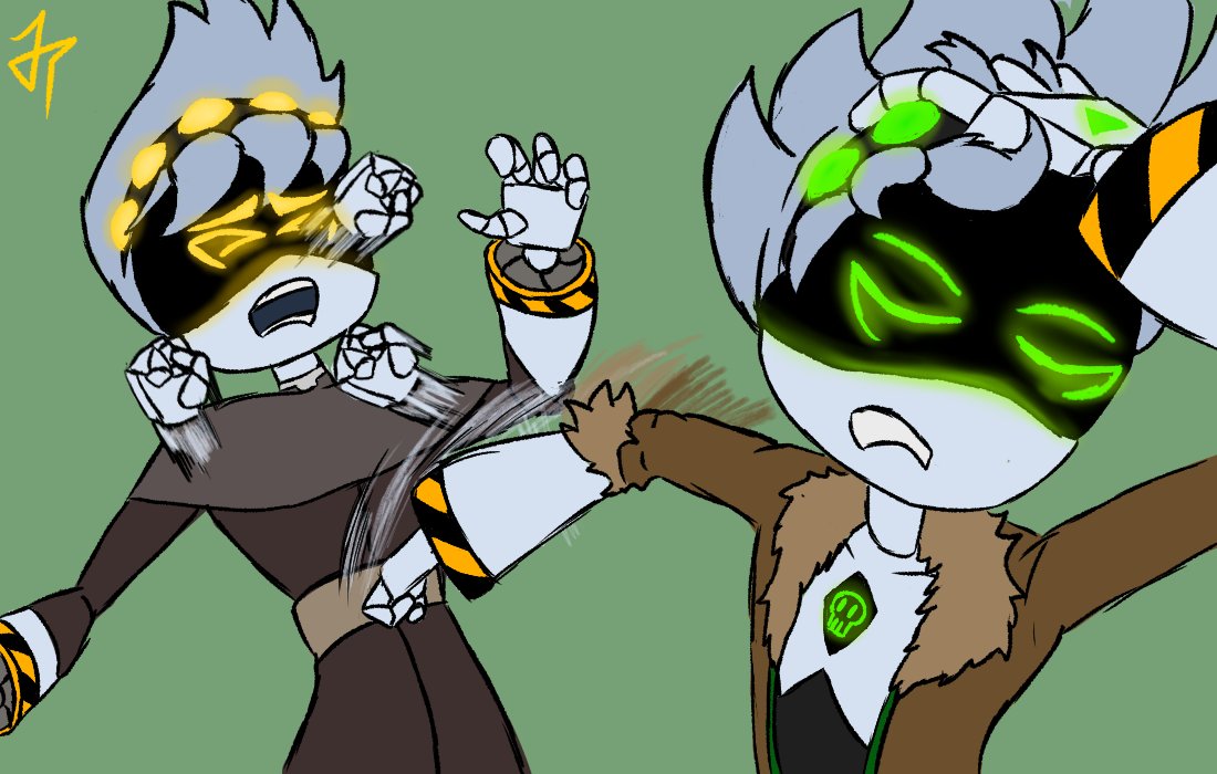 jake_pote_K's tweet photo. Swap Hehe, role reversal.
#murderdrones #murderdronesFanart #murderdronesOC #murderdronesAU #mdtwt #SDK #SDE #SerialDesignationK #SerialDesignationE https://t.co/5CeyqdXYXg